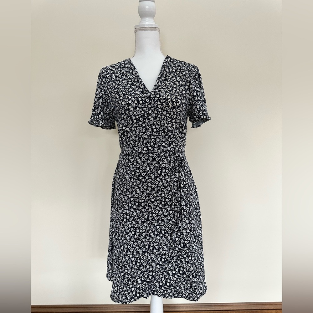 Monteau Floral Black and White Wrap Dress